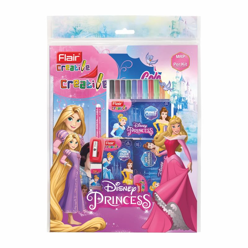 Flair Creative Series Disney Princess Stationery Kit | Combination Of 34 Assorted Items | Smart Kit For Your Creative Need & Fun Learning | Ideal Gift Set For Kids | Pack Of 1