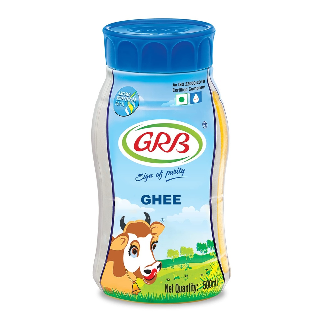 Grb Cow Ghee - Pure Desi Ghee Clarified Butter From 100% Cow’S Milk, Traditional Granular Texture & Rich Natural Aroma, Everyday Cooking Ghee, Made In India, 500Ml