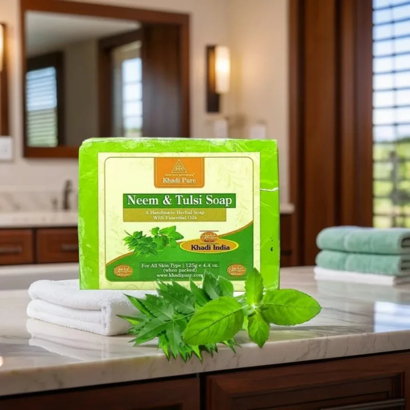 Khadi Pure Herbal Neem Tulsi Soap | 125G | Antibacterial Soap For Nourishing, Hydrating Skin With Neem And Tulsi
