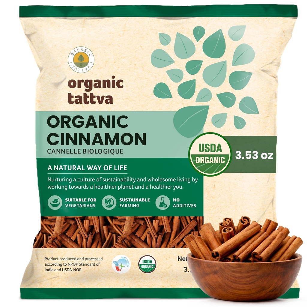 Organic Tattva Whole Cinnamon Sticks, 3.53 Oz (100 Gm), Usda Certified