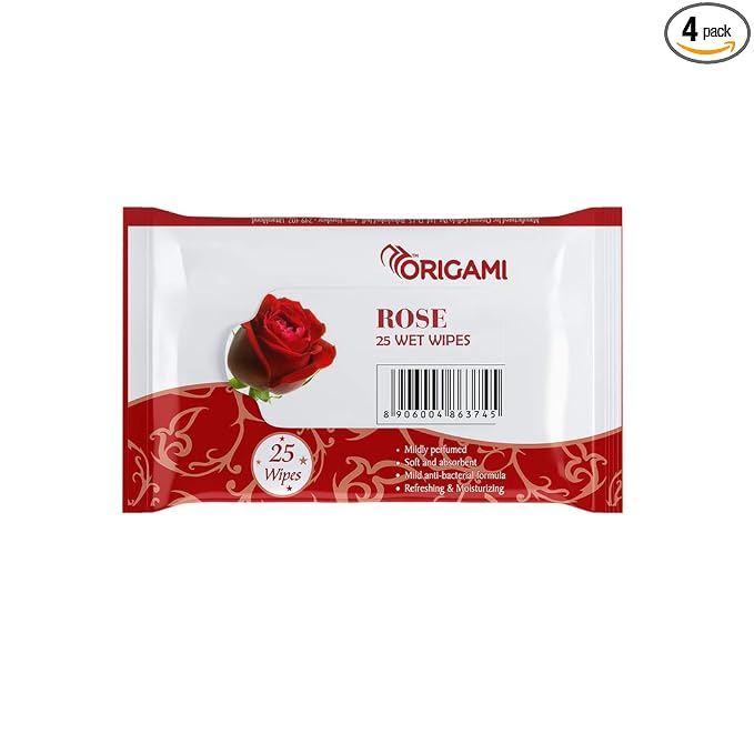 Origami Wipes - 15 X 20 Cm - 25 Pulls Per Pack - Pack Of 4-100 Wipes - Rose All Skin Type. Visit The Origami Store