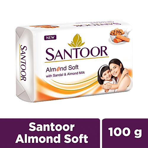 Santoor Sandal & Almond Milk Bathing Soap, 100 G