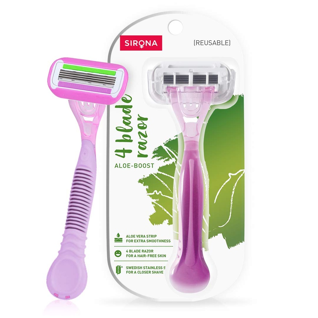 Sirona Reusable Hair Removal Razor For Women With Aloe Boost, 4 Blade Shaving Razor - (Pack Of 1, Purple)