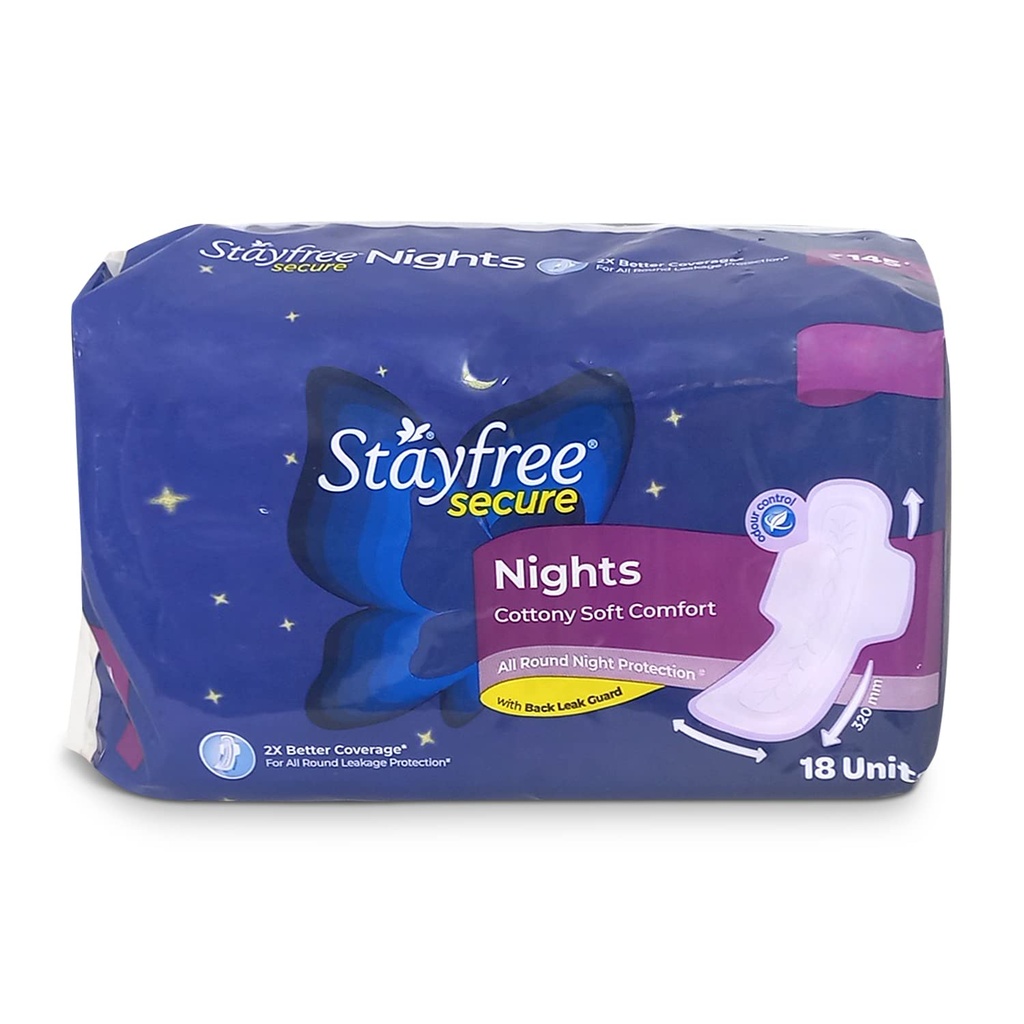 Stayfree Secure Night Cottony Soft Sanitary Pads For Women (Pack Of 18)