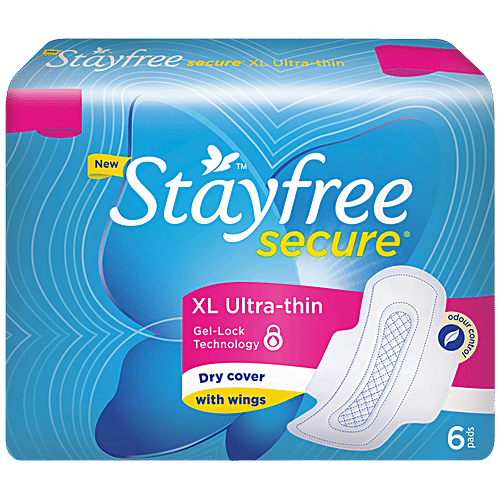 Stayfree Sanitary Pads - Secure Xl Ultra-Thin, With Wings, 6 Pcs