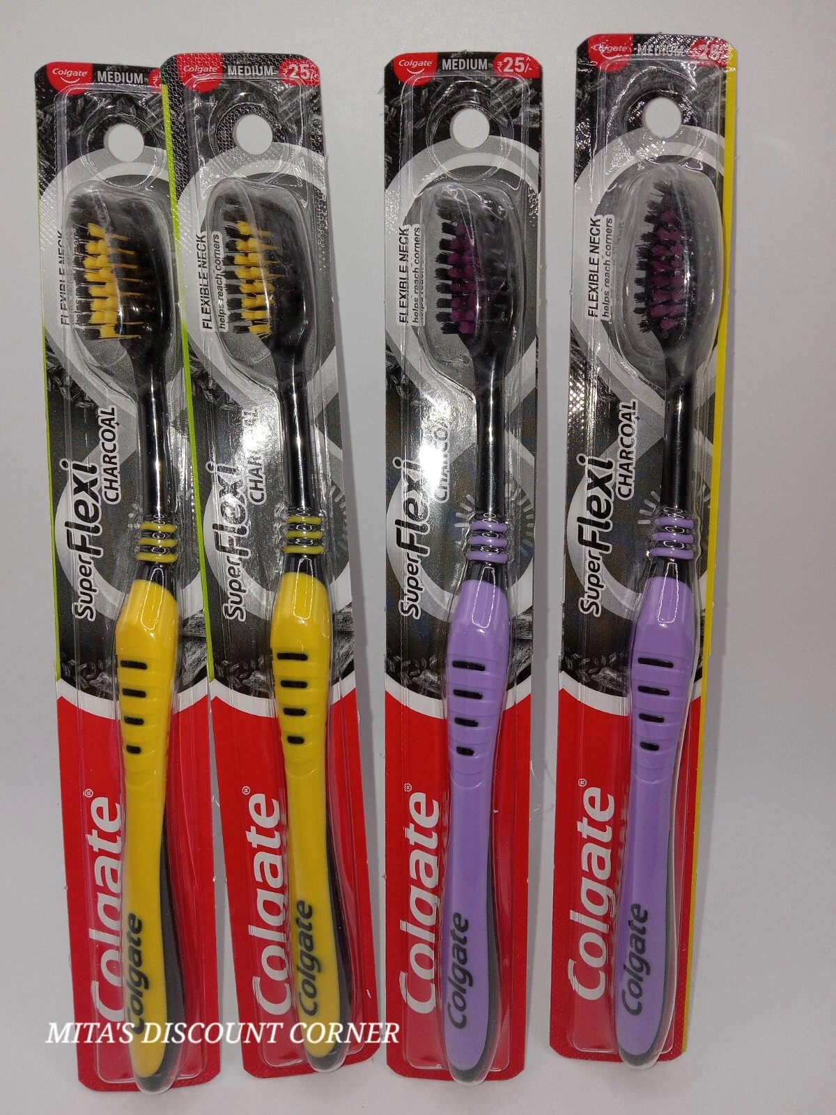 Colgate Super Flexi Charcoal Toothbrush Medium - Purple & Yellow