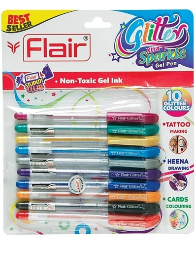 [FLAGLI-00294] Aeiniwer Xtra Sparkle Glitter Gel 10 Colours Xtra Sparkle Gel Pen By Flair (Pack Of Five = 50 Pens)