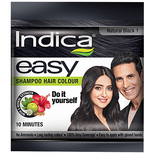 [INDEAS-00389] Indica Easy Mini Shampoo Hair Color - Natural Black, 18 Ml Natural Black