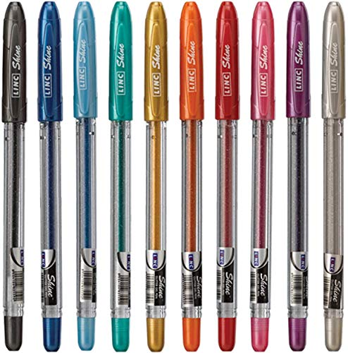 [LINSHI-00452] Linc Shine Glitter Gel Pen, 10 Ct Assorted | 1.0Mm Medium Tip Size, Contoured Grip, Broad For Thick Vibrant Lines, Stocking Stuffer