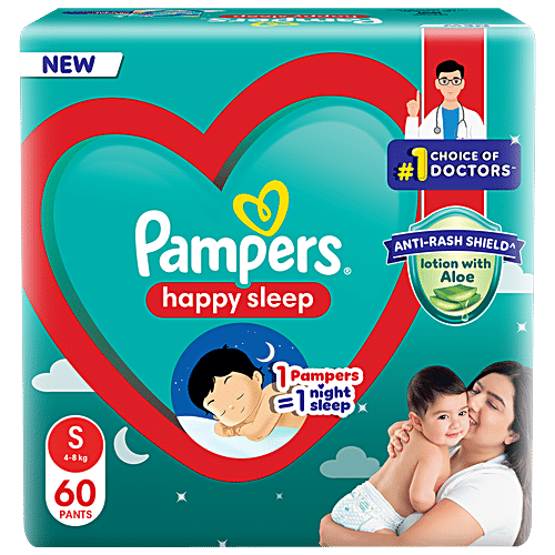 [PAM1PI-00627] Pampers Happy Sleep Pant Style Baby Diapers - Small, 4-8 Kg, 60 Pcs