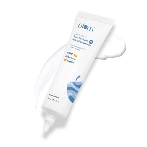 [PLASUN-00667] Plum 2% Niacinamide & Rice Water Sunscreen Spf 50 Pa+++ | For Oily, Dry & Combination Skin | Uva/Uvb Protection | Reduces Tan & Brightens Skin | No White Cast & Non-Sticky | For Women & Men | 50G