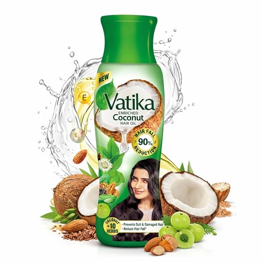 [VVACOC-00901] Dabur Vatika Enriched Coconut Hair Oil - 275 Ml | For Strong, Thick & Shiny Hair | Controls Dandruff | Prevents Dull & Damage | Good For Scalp Health | Enriched With 10 Herbs